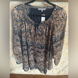 Daniel Rainn Breese Tie Neck Top Shirt Blouse  2X Blue